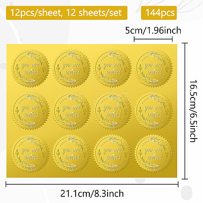 12 Sheets Self Adhesive Gold Foil Embossed Stickers DIY-WH0451-030-1