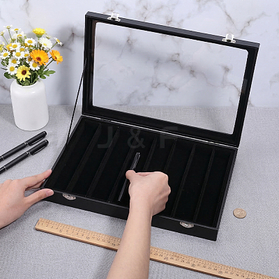 10-Slot MDF Covered with PU Leather Pen Organizer Display Cases with Acrylic Window Lid ODIS-WH0086-232B-02-1