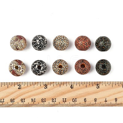 40Pcs 5 Colors Printed Schima Wood Beads WOOD-FS0001-47-1