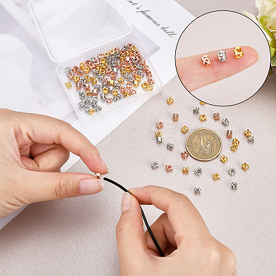 120pcs 3 Colors Hammered Brass Cord End Caps KK-PH0001-83-1