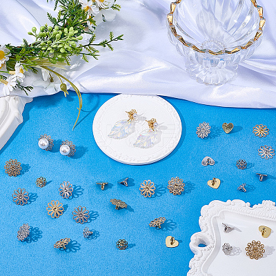 32Pcs 8 Styles Brass Earring Nuts EJEW-SC0001-89-1