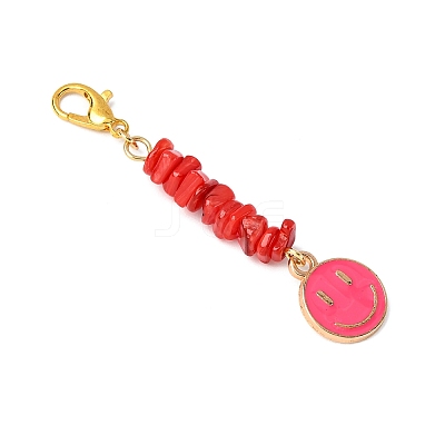 7Pcs Natural Freshwater Shell Chips & Smiling Face Alloy Enamel Pendant Decorations HJEW-JM04198-01-1