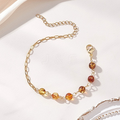 Natural Amber Beads Link Bracelets BJEW-JB13484-01-1