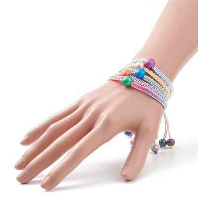 5Pcs 5Pcs Natural Wood Round Braided Bead Bracelets Set BJEW-JB08807-1
