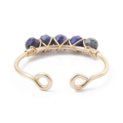 Copper Wire Wrapped Natural Lapis Lazuli Open Ring RJEW-JR00630-03-1