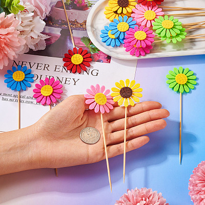 Wood with Paper Cake Toppers AJEW-TAC0035-11A-1