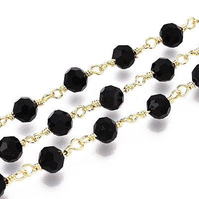 Handmade Brass & Glass Beaded Chains KK-N281-11G-1