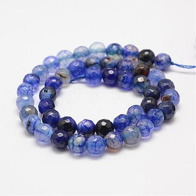 Faceted Natural Dragon Veins Agate Beads Strands G-F447-8mm-E01-1