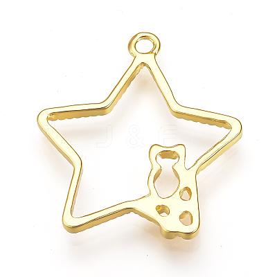 Rack Plating Alloy Open Back Bezel Pendants PALLOY-Q351-35G-FF-1