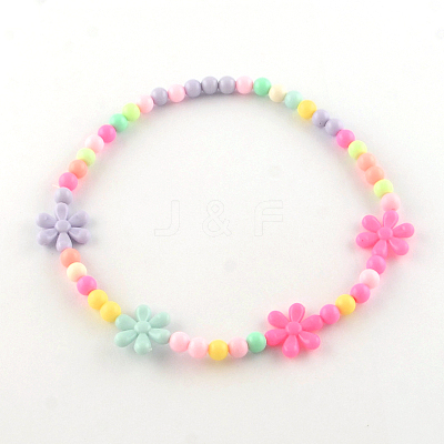 Flower Acrylic Pendant Necklaces and Stretch Bracelets Jewelry Sets SJEW-R048-05-1