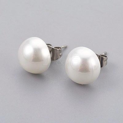 Shell Pearl Beads Ear Studs EJEW-JE02894-01-1