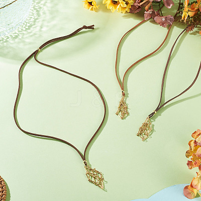 3Pcs Faux Suede Macrame Pouch  Pendant Necklaces NJEW-TAC0051-03-1