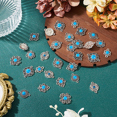 Tibetan Style Alloy with Resin Imitation Turquoise Connector Charms FIND-TAC0035-47AS-07-1