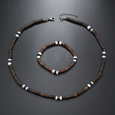 Bohemian Style Coconut Shell with Synthetic Turquoise Rondelle Beaded Necklaces & Bracelets Sets FS-WG8D889-04-1