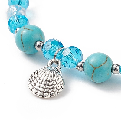 6Pcs 6 Style Synthetic Turquoise & Glass Beaded Stretch Bracelets Set BJEW-JB08995-1