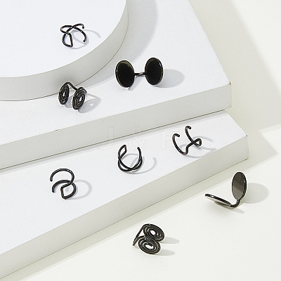 8Pcs 4 Styles Stainless Steel Cuff Earrings EJEW-HS0001-10EB-1