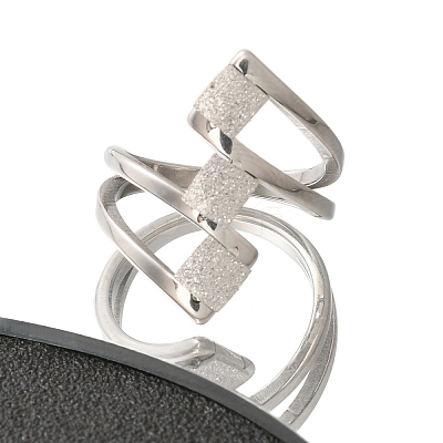 Textured Rhombus 304 Stainless Steel Finger Ring for Women RJEW-L126-09B-P-1