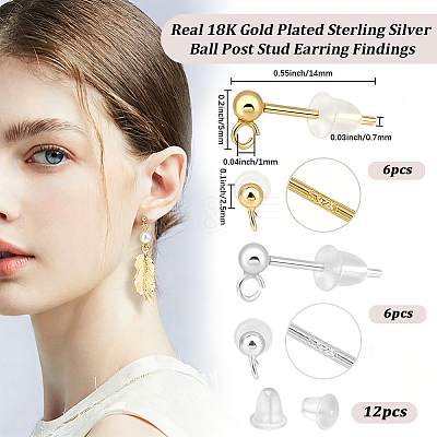 925 Sterling Silver Ear Stud Findings STER-BBC0009-92-1
