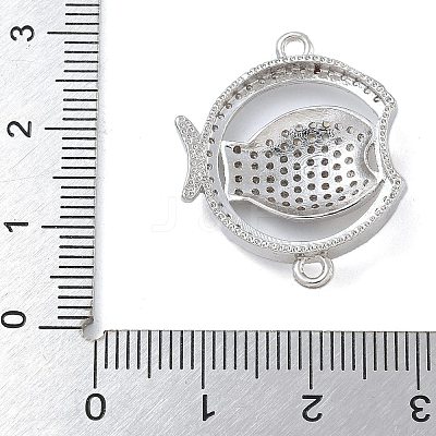 Rack Plating Brass Micro Pave Clear Cubic Zirconia Fish Connector Charms kk-A234-46P-1
