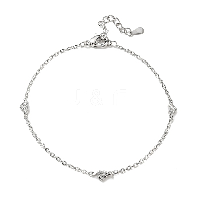Brass Micro Pave Clear Cubic Zirconia Heart Link Chain Bracelets KK-CBA6980-23P-1