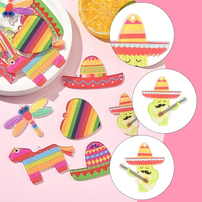 12Pcs 6 Styles Rainbow Color Printed Acrylic Pendants Sets OACR-FS0002-10-1