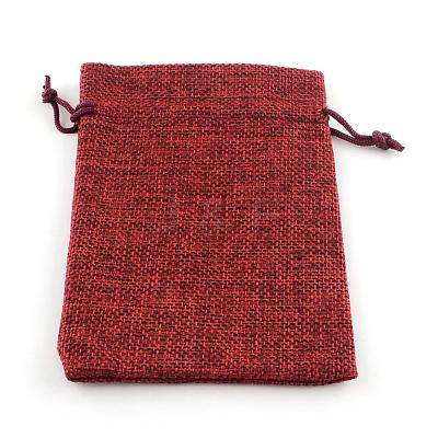Polyester Imitation Burlap Packing Pouches Drawstring Bags ABAG-R005-14x10-06-1