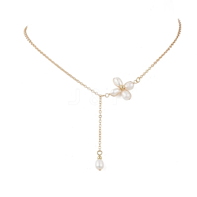 Flower Natural Cultured Freshwater Pearl Pendant Necklaces NJEW-TA00223-1