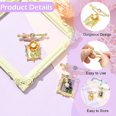 2Pcs 2 Styles Square & Rectangle with Flower Alloy ABS Imitation Pearl Brooch JEWB-CJ0001-92-1
