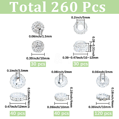 260Pcs 5 Styles Pave Disco Ball Beads RB-SC0001-21-1