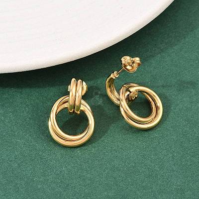 304 Stainless Steel Twist Ring Stud Earrings EJEW-P324-05G-1
