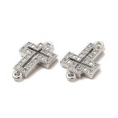 Brass Micro Pave Clear Cubic Zirconia Connector Charms KK-E068-VB329-1