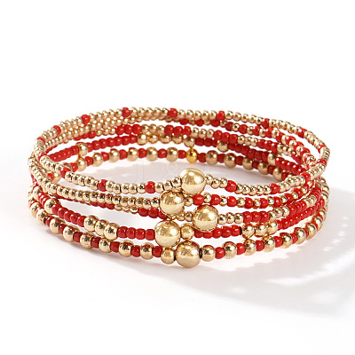 Gold Beaded Friendship Bracelet Set Handmade Stacking Jewelry for Women TB4137-3-1