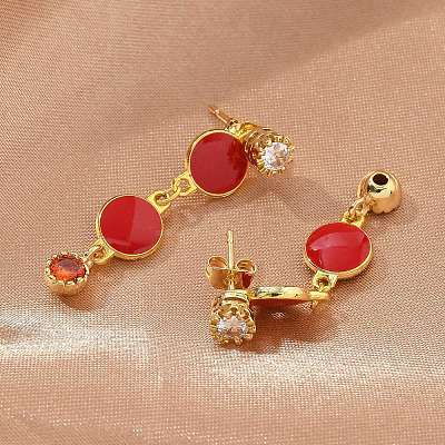 Brass Micro Pave Clear Cubic Zirconia Dangle Stud Earrings EJEW-M077-10G-01-1