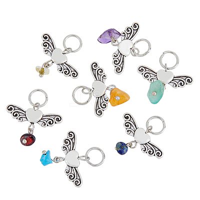 6 Sets Natural & Synthetic Stone Chips Alloy Pendants FIND-HY0001-44-1