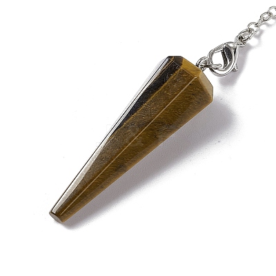 Natural Tiger Eye Hexagonal Pointed Cone Dowsing Pendulum Pendants G-G983-05P-04-1