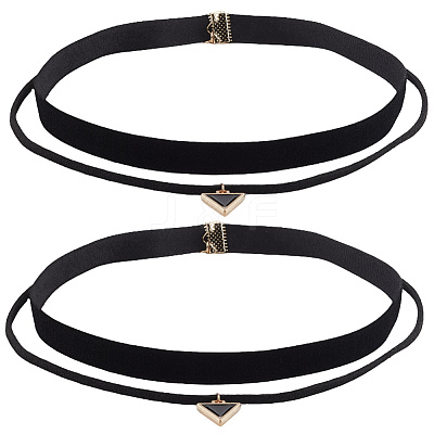 4Pcs 2Styles Alloy & Black Velvet Inverted Triangle Pendant Double Layer Choker Necklaces NJEW-WH20002-11B-1