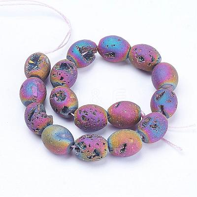 Electroplated Natural Druzy Geode Agate Bead Strands G-P250-10x12mm-01-1