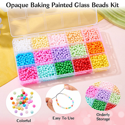 2400Pcs 15 Colors Opaque Baking Paint Glass Beads DGLA-TA0001-25-1