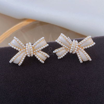 Bowknot Plastic Pearl Beaded Stud Earrings WGC8EC3-02-1