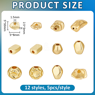 60Pcs 12 Styles Brass Beads KK-PH0015-25-1