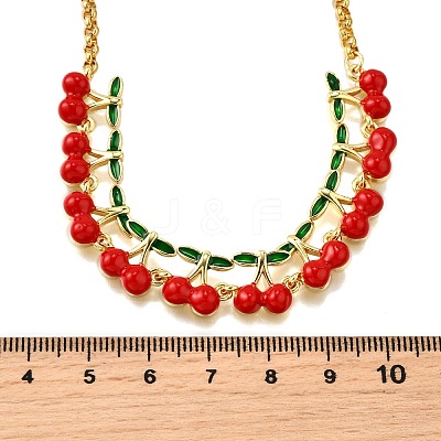 Brass Red Enamel Fruit Link Chain Necklaces NJEW-K287-04A-G-1