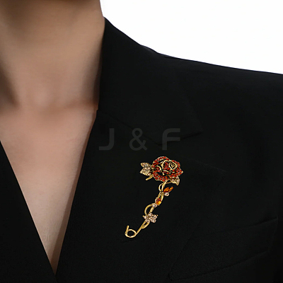 1Pc Rose Tangerine Rhinestone Brooch JEWB-LP0002-03-1