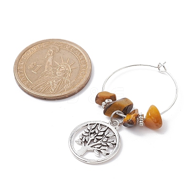 12Pcs Flat Round with Tree of Life Alloy Pendants Wine Glass Charms Sets AJEW-JO00218-1