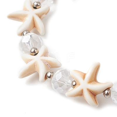 Summer Beach Starfish Dyed Synthetic Turquoise & Faceted Glass Beaded Stretch Bracelets for Women Men BJEW-JB10454-01-1