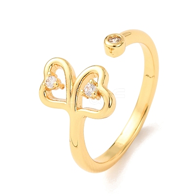 Brass Micro Pave Cubic Zirconia Cuff Open Rings for Women RJEW-F217-07G-1