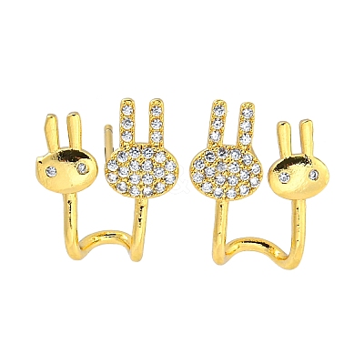 Rack Plating Rabbit Brass Micro Pave Clear Cubic Zirconia Stud Earrings EJEW-B061-06G-1