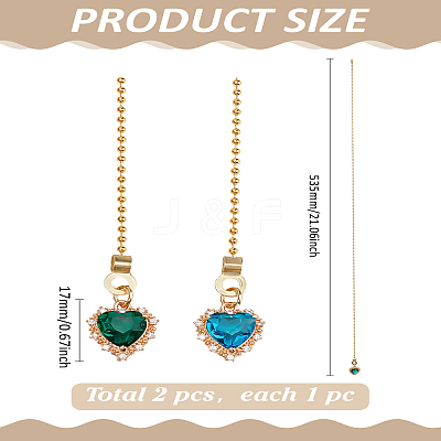 2Pcs Heart Brass Cubic Zirconia Charms Ceiling Fan Pull Chain Extenders HJEW-LP00061-1