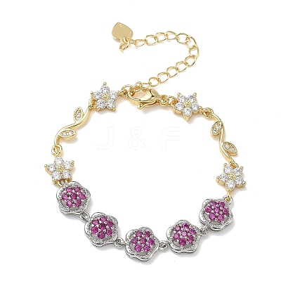 Brass Micro Pave Cubic Zirconia Link Chain Bracelets for Women BJEW-C156-04C-01GP-1