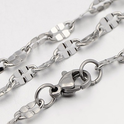 Tarnish Resistant 304 Stainless Steel Dapped Cable Chain Necklaces STAS-O053-28P-1