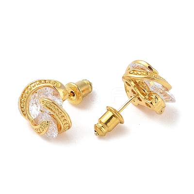 Rack Plating Brass Micro Pave Cubic Zirconia Stud Earrings EJEW-I304-04G-1